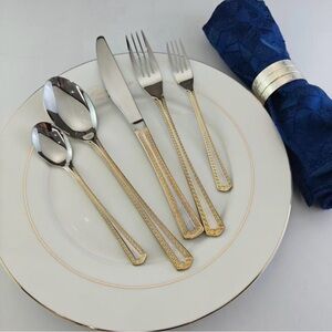 Elegant Greek Key Design Gold Flatware Set, 18/10 Stainless Steel, service for 4